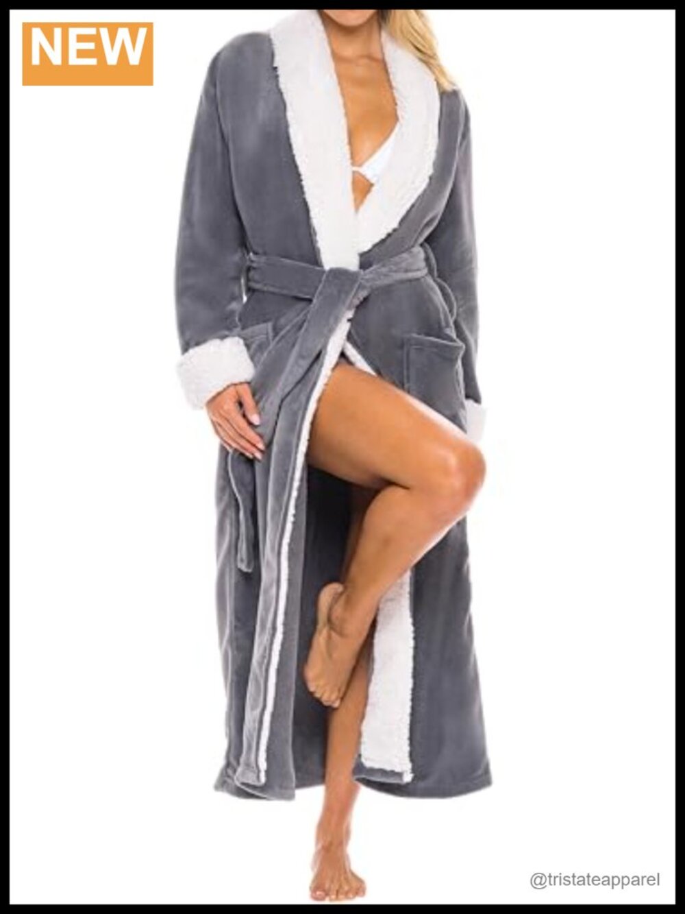 Women's Long Sleeve Sherpa Robe Full Length Plush Bathrobe